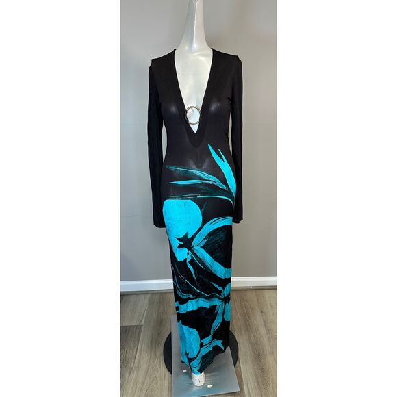 NWT Louisa Ballou Long Helios V-Neck Sheer Maxi Dress Sz Small $790 - Picture 5 of 11